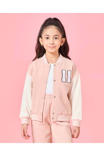 REDTAG بدلة رياضية بأزرار وردية للبنات (قطعتين)