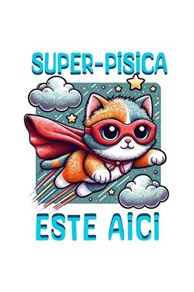 OEM Autocolant Pisică zburătoare cu pelerină și mască de supererou, desen ani...