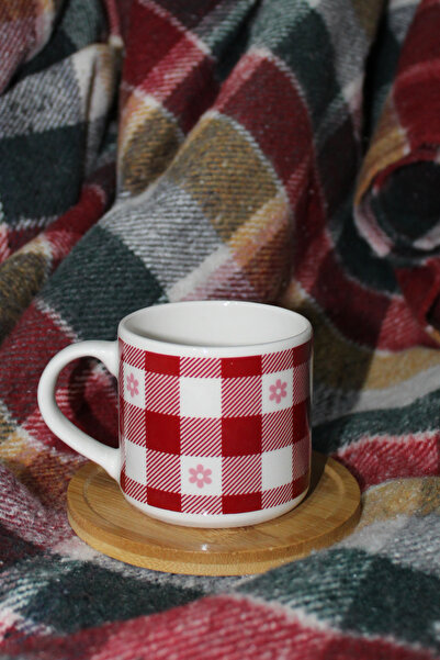 Inspire Ceramic Red Plaid Printed Mug Cup