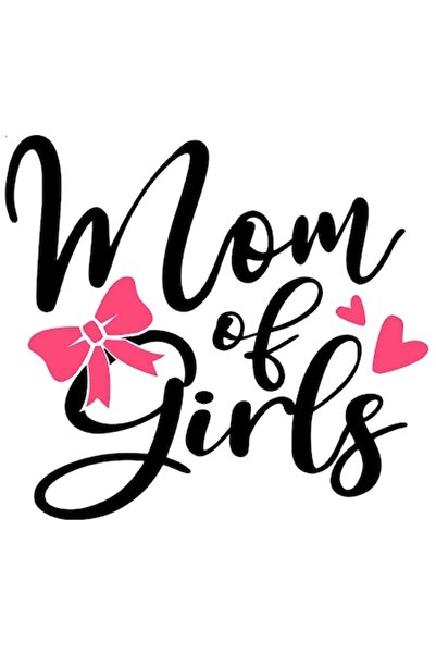 OEM Autocolant „Mamă de fete” cu inimioare roșii și fundă, bordură albă, vini...