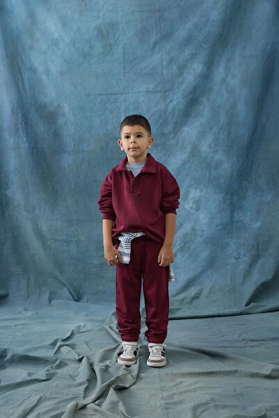 Tics Polo Neck Sweat Suit - Burgundy