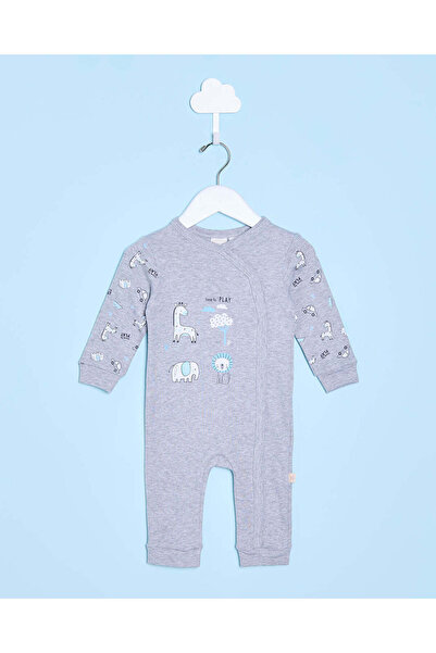 REDTAG Baby Grey Giraffe Print Sleepsuit