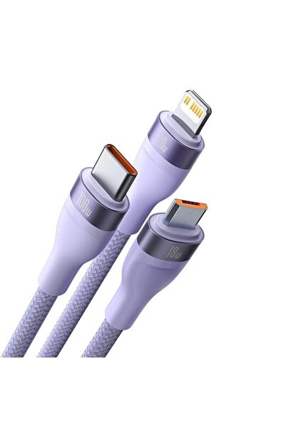 Baseus Flash Series 2 USB Cable, 3-in-1, USB-C / Micro USB / Lightning, 100 W, 1.5 m, Lilac