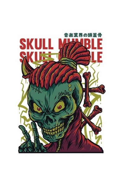 OEM Autocolant - Portret de schelet cu dreadlocks roșii lungi și guler înalt,...