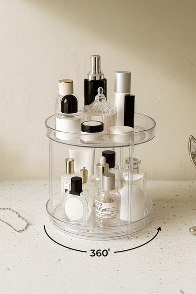 Kitchen Life Transparent 2 Layer 360 °   Rotating Presentation and Organizing Stand Kitchen, Desk and Bathroom Organizer