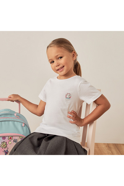 Disney Marie Print T-shirt with Short Sleeves and Round Neck