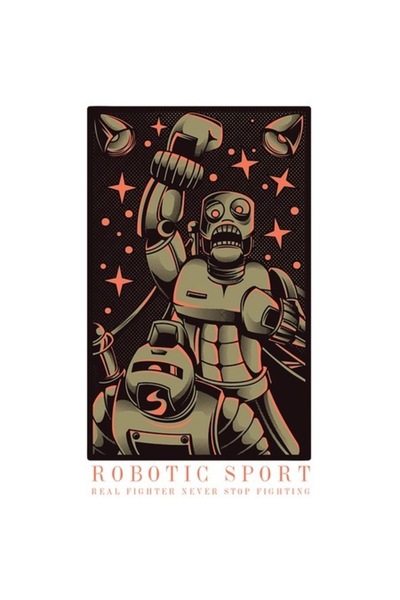 OEM Autocolant - Doi roboți în ring de box, text în engleză, vinil PVC, bordu...