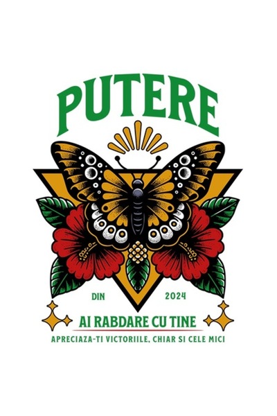 OEM Autocolant fluture - „Putere, ai răbdare cu tine însuți” cu margini albe,...