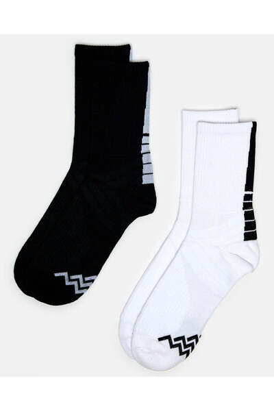 REDTAG جوارب رجالية نصفية باللونين الأبيض والأسود (عبوة من قطعتين)