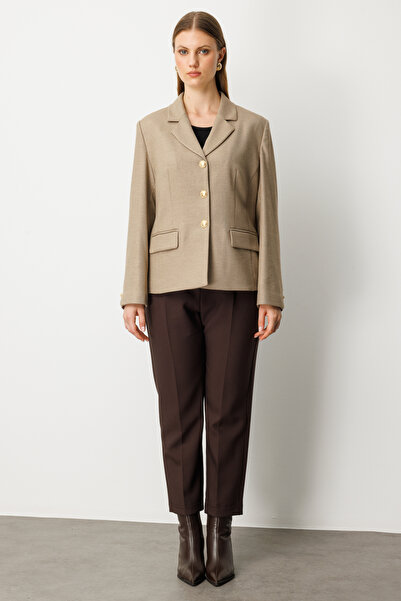 Ekol Women's Plus Size Jacket with Flap Pockets 5549 Gold