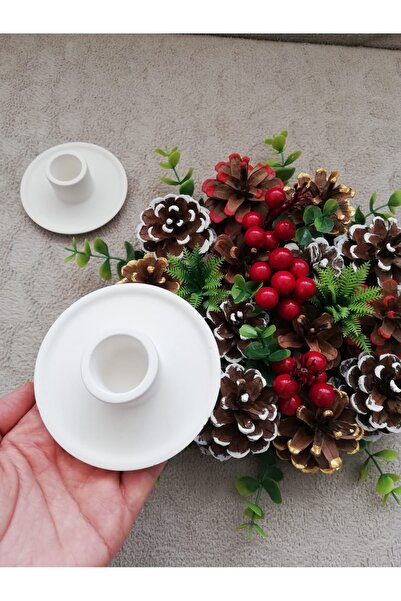 AŞIRCA Yılbaşı Masa Süsü Renkli Kozalak /2li şamdanlık set