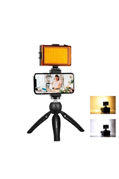 PULUZ Lampă LED PKT3131B cu trepied și suport pentru telefon, 8,5 cm, neagră
