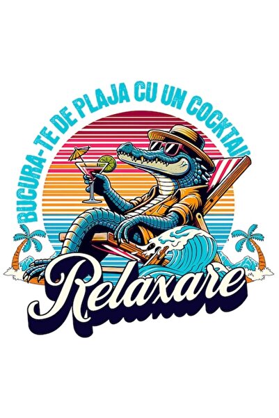 OEM Autocolant crocodil cu pălărie și ochelari de soare pe plajă, șezlong cu ...