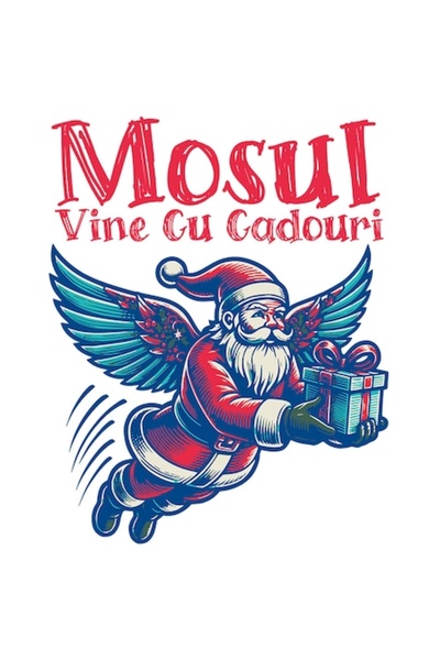 OEM Autocolant Moș Crăciun cu aripi și cadou - colorat „Moș Crăciun vine cu c...