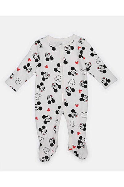 REDTAG Baby White Mickey Mouse Sleepsuit