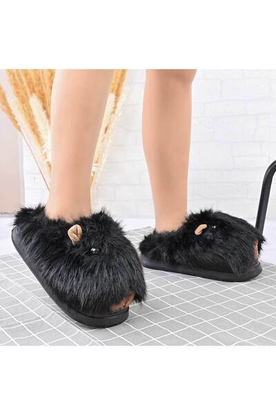 Tmall Women's Slippers, Fluffy with Capybara, Furry, TM1PD1053, Black