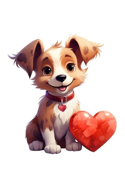 OEM Autocolant cățeluș vesel cu zgardă și inimă, vinil PVC, bordură albă, 10 cm