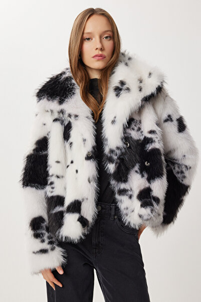 Lovelyİstanbul Μπουφάν από ψεύτικη γούνα με σχέδιο LZH0019 ECRU BLACK