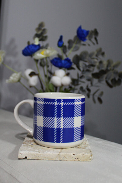 Inspire Ceramic Blue Plaid Printed Mug Cup
