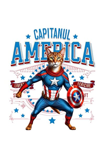 OEM Αυτοκόλλητο Στολής Γάτας Αβησσυνίας Captain America, Βινύλιο PVC, 28 εκ.