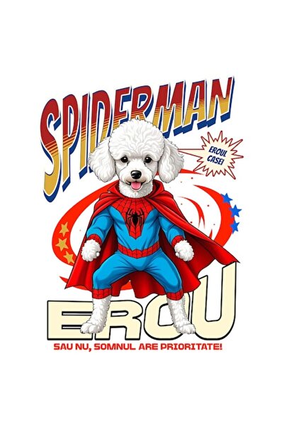 OEM Autocolant câine pudel costumat de Spider-Man cu pelerină, vinil PVC 15 cm