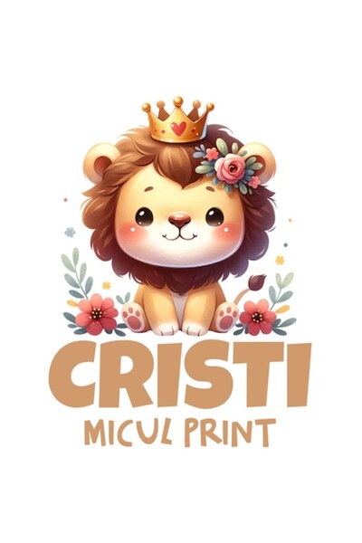 OEM Autocolant - Pui Rege Leu cu Coroană Regală și Flori Colorate, Vinil PVC ...