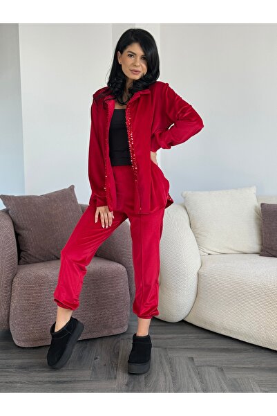RAMONA BADESCU EXCLUSIVE Velvet tracksuit with sequin details and cuffed trousers