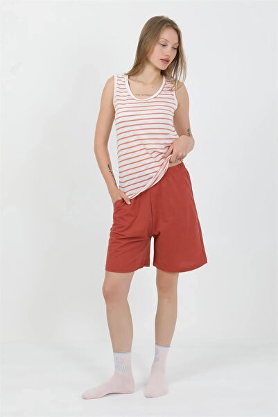 alfa expres Clothing Women's Thick Strap Cotton Combed Shorts Set Orange