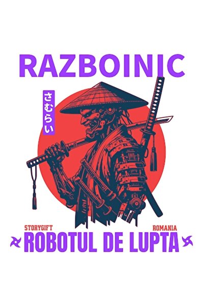 OEM Autocolant portret robot de război cu pălărie — stil samurai/ninja, margi...
