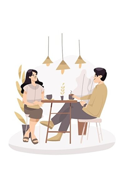 OEM Autocolant cu cafenea, masă, lampă, întâlnire, cuplu, cafea, plante, bord...