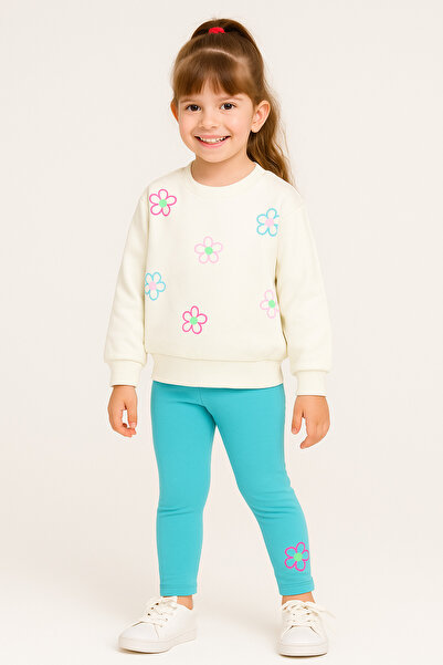 Atabay Kids Atabay 194-10-25 Girl's Floral Patterned Sweatshirt and Leggings ...