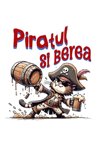 OEM Autocolant Pisică cu Pălărie de Pirat și Cană de Bere, Desen Animat, Bord...