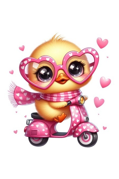 OEM Autocolant cu pui pe trotinetă, ilustrație cu bordură albă, vinil PVC 10 cm