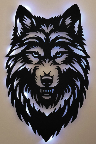 Lucenda Led Işıklı Kurt Figürlü Tablo Dekoratif Duvar Dekorlu Gece Lambası