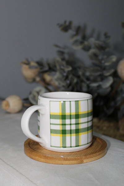 Inspire Ceramic Green Plaid Printed Mug Cup