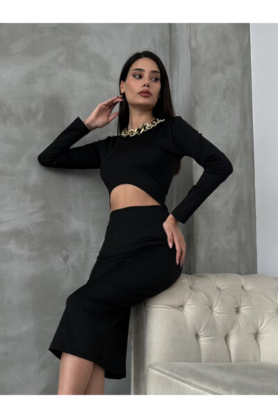 ADAMODA.RO Γυναικείο φόρεμα με αξεσουάρ για τον λαιμό