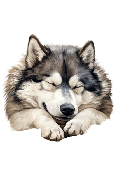 OEM Autocolant câine husky dormind, bordură albă, vinil PVC, 10 cm