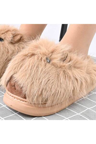 Tmall Women's Slippers, Fluffy with Capybara, Furry, TM1PD1053, Camel