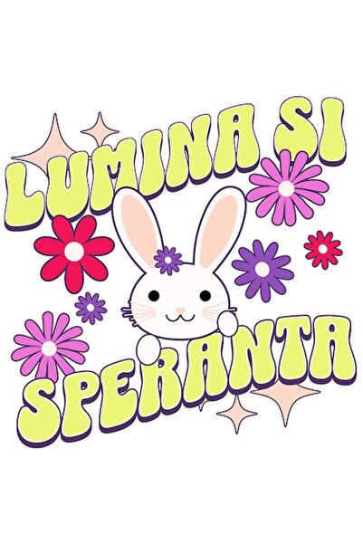 OEM Autocolant Iepuraș cu Floare și Urechi Lungi — „Lumină și Speranță” — Paș...