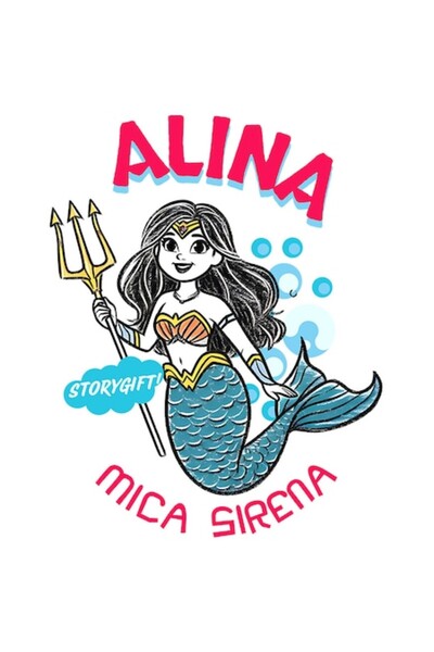 OEM Autocolant Sirenă de Mare - Regină cu Trident, Text „Alina Mica Sirenă”, ...