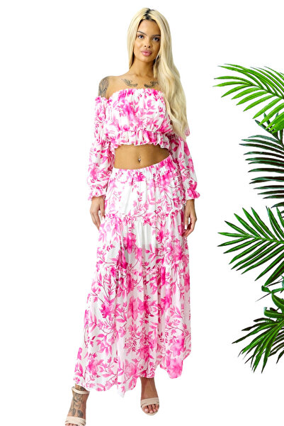 FashionForYou Bernolda set, flowy skirt and off-shoulder shirt, Pink Monday, Masura