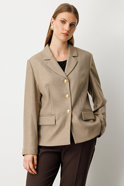 Ekol Women's Plus Size Jacket with Flap Pockets 5549 Gold