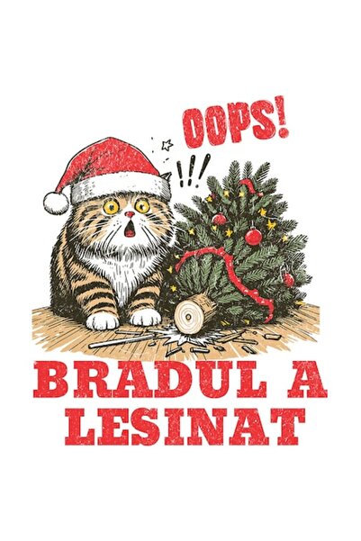 OEM Autocolant cu pisică dolofană purtând căciulă de Moș Crăciun, text amuzan...