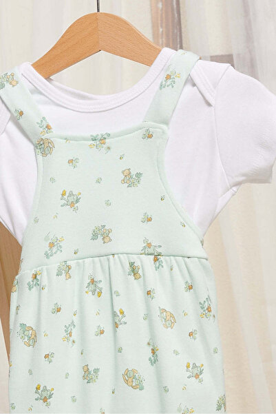 REDTAG Baby Mint And White T-Shirt And Dungaree Set (2 Piece)