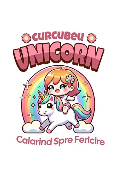 OEM Autocolant cu față fericită pe unicorn, curcubeu multicolor, text „Călări...