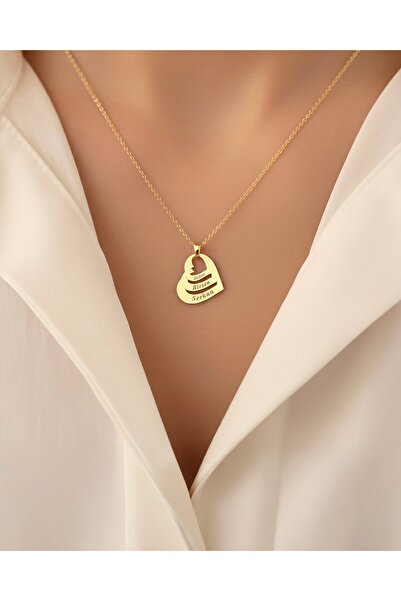 İNDİGO TAKI Üç İsimli Kalpler 14 Ayar Altın Kolye