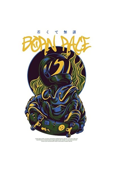 OEM Autocolant cu astronaut pe skateboard, text „Born Pace”, vinil PVC, bordu...