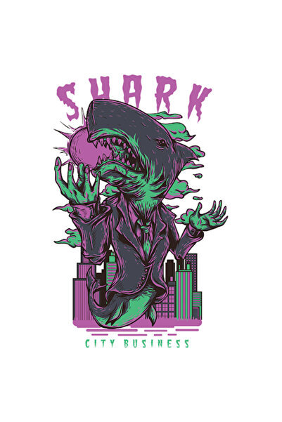 OEM Autocolant Rechin în costum, City Night, engleză „Shark”, font horror, bo...