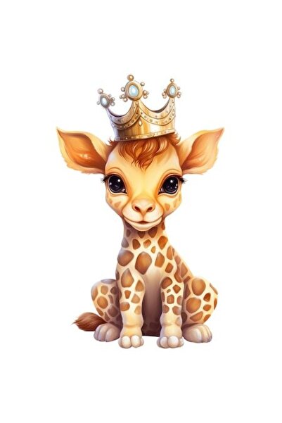 OEM Autocolant - Girafă mică cu coroană regală, bordură albă, vinil PVC, 10 cm