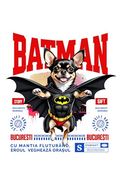 OEM Autocolant Chihuahua în costum de Batman, vinil PVC, 28 cm